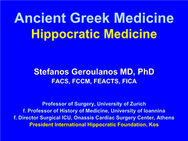 Ancient Greek Medicine Hippocratic Medicine