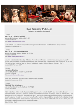 Dog Friendly Pub List Courtesy of Doggiepubs.Org.Uk