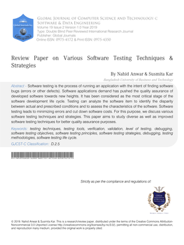 Review Paper on Various Software Testing