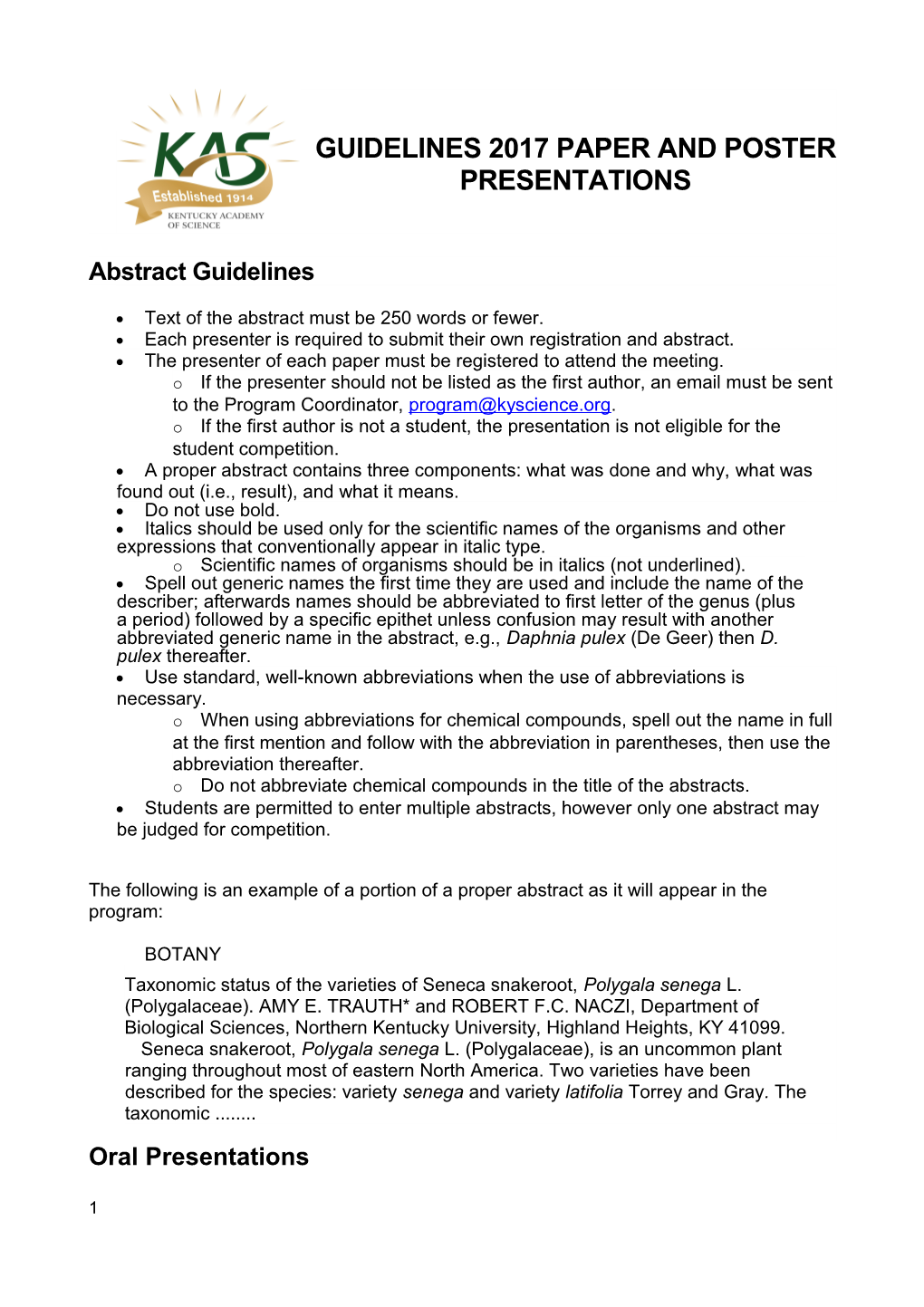 Guidelines for Preparation of Abstracts for Paper and Poster Presentations