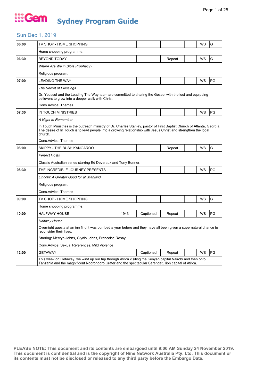 Sydney Program Guide