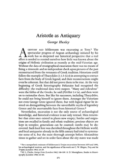 Aristotle As Antiquary Huxley, George Greek, Roman and Byzantine Studies; Fall 1973; 14, 3; Proquest Pg