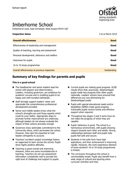Imberhorne School Imberhorne Lane, East Grinstead, West Sussex RH19 1QY