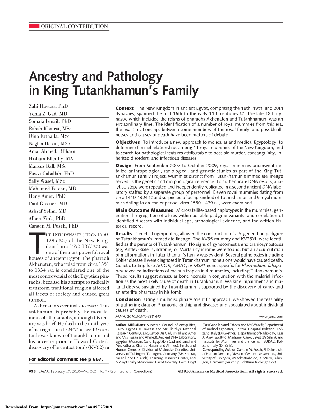 Ancestry and Pathology in King Tutankhamun's Family