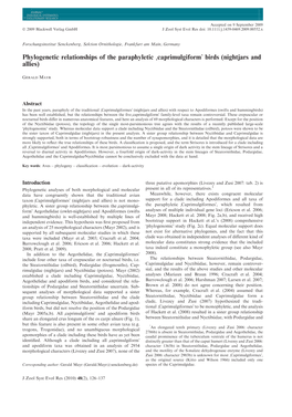 Phylogenetic Relationships of the Paraphyletic ' Caprimulgiform' Birds