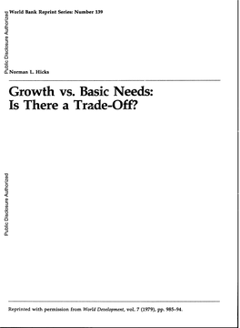 Basic Needs: Is There a Trade-Off? Public Disclosure Authorized Public Disclosure Authorized