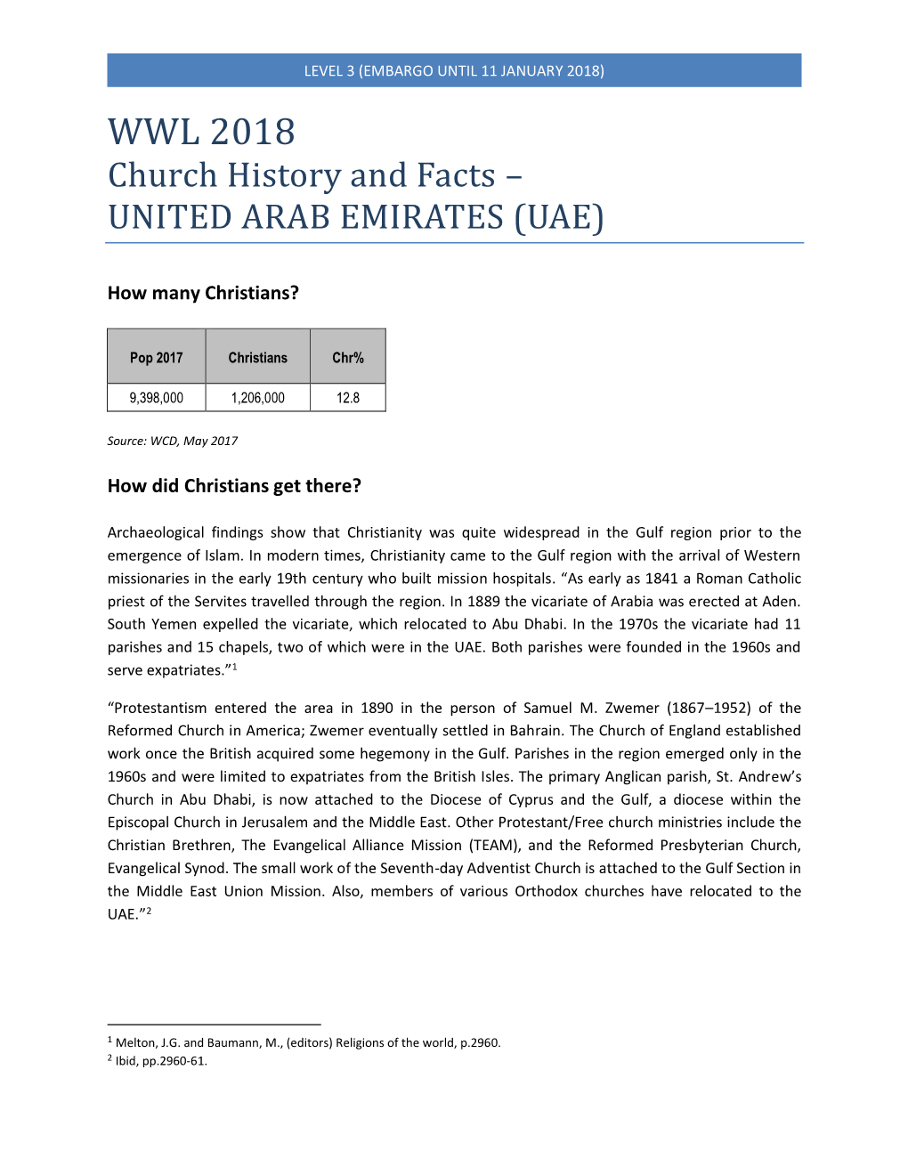 United Arab Emirates Church History and Facts