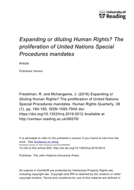 The Proliferation of United Nations Special Procedures Mandates