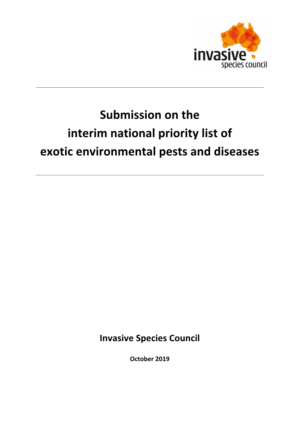 Submission on the Interim National Priority List of Exotic Environmental Pests and Diseases