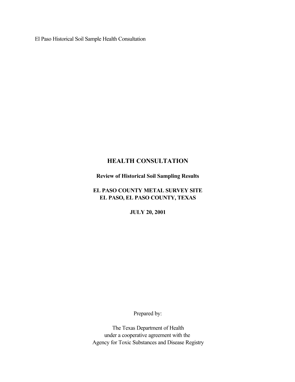 El Paso Historical Soil Sample Health Consultation