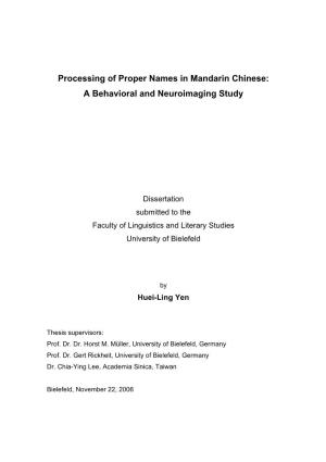 Processing of Proper Names in Mandarin Chinese: a Behavioral and Neuroimaging Study