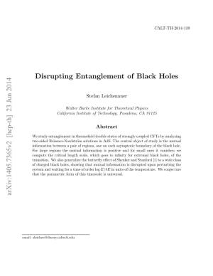 Disrupting Entanglement of Black Holes Arxiv:1405.7365V2 [Hep-Th] 23 Jun 2014