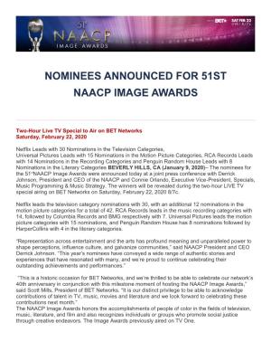 Nominees Announced for 51St Naacp Image Awards
