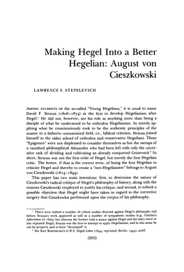 Making Hegel Into a Better Hegelian: August Von Cieszkowski