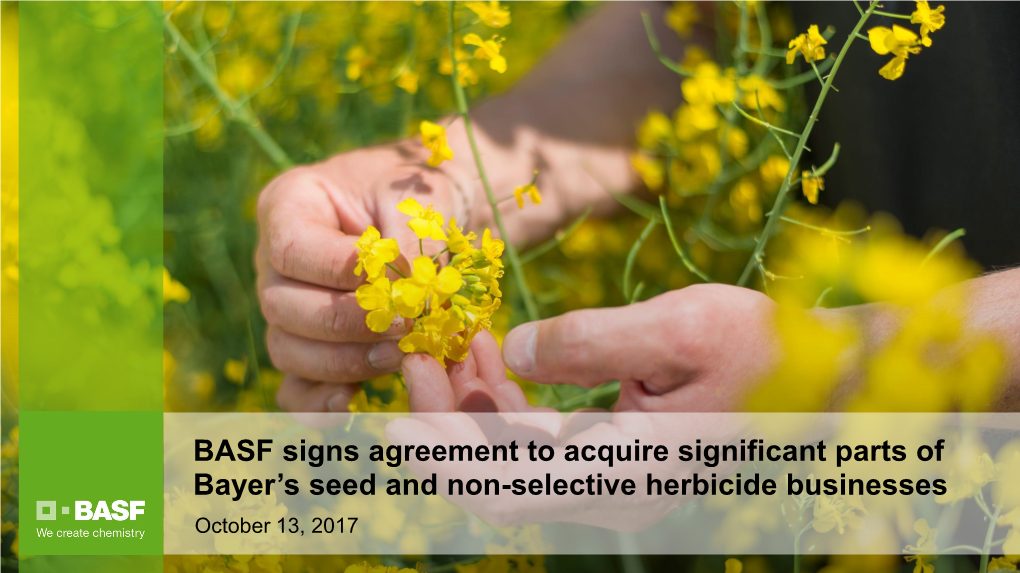 BASF Signs Agreement to Acquire Significant Parts of Bayer's Seed And