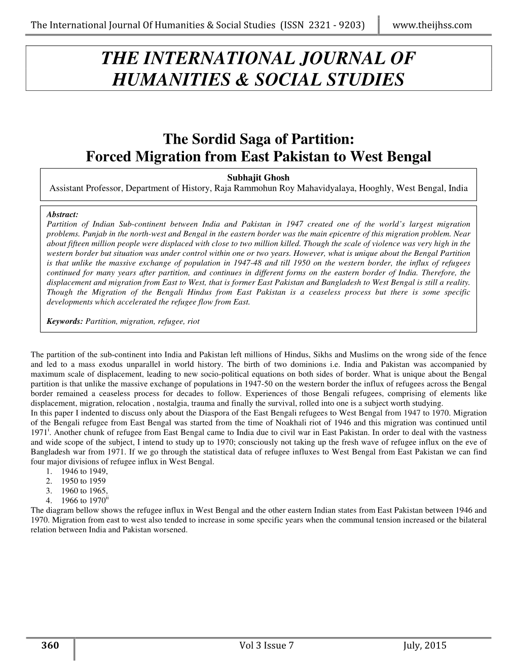 Forced Migration from East Pakistan to West Bengal