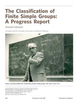 The Classification of Finite Simple Groups: a Progress Report