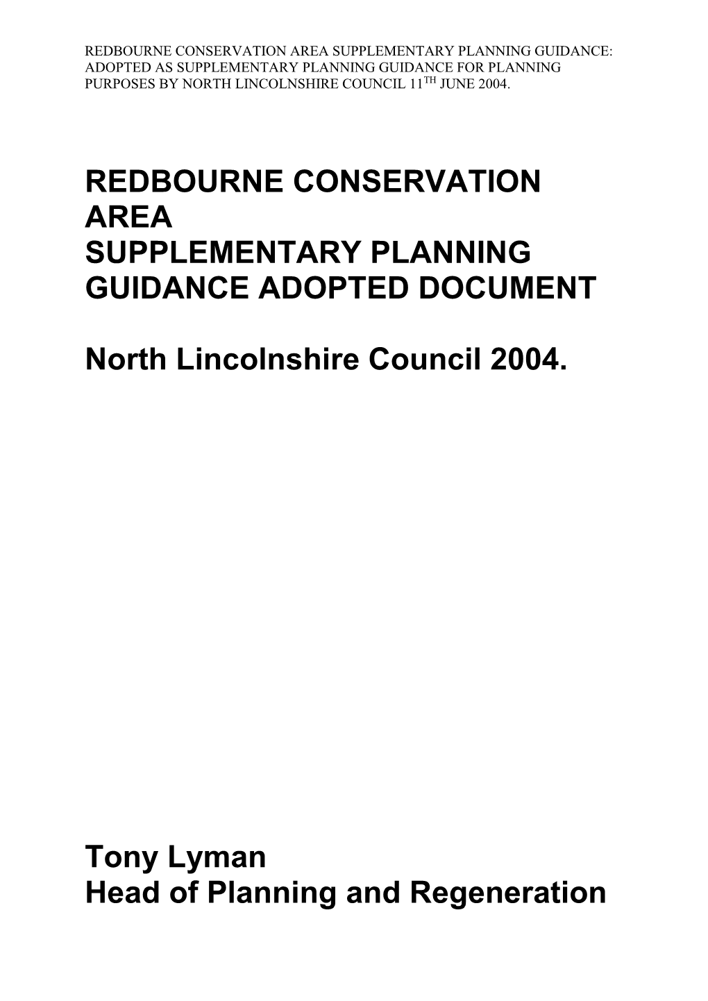 Redbourne Supplementary Planning Guidance