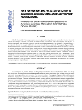 PREY PREFERENCE and PREDATORY BEHAVIOR of Aurantilaria Aurantiaca (MOLLUSCA: GASTROPODA: FASCIOLARIIDAE)