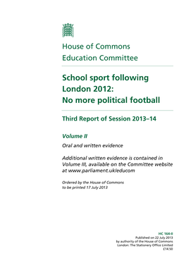 School Sport Following London 2012: No More Political Football