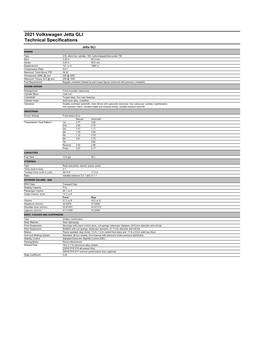 2021 Volkswagen Jetta GLI Technical Specifications