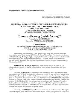 “Brownsville Song (B-Side for Tray)” a New Play by KIMBER LEE Directed by PATRICIA Mcgregor