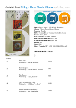 Grateful Dead Trilogy: Three Classic Albums Mp3, Flac, Wma