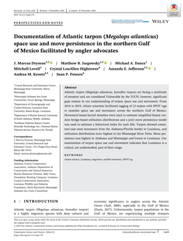 Documentation of Atlantic Tarpon (Megalops Atlanticus) Space Use and Move Persistence in the Northern Gulf of Mexico Facilitated by Angler Advocates