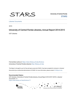 University of Central Florida Libraries, Annual Report 2014-2015