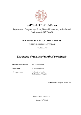 Landscape Dynamics of Tachinid Parasitoids