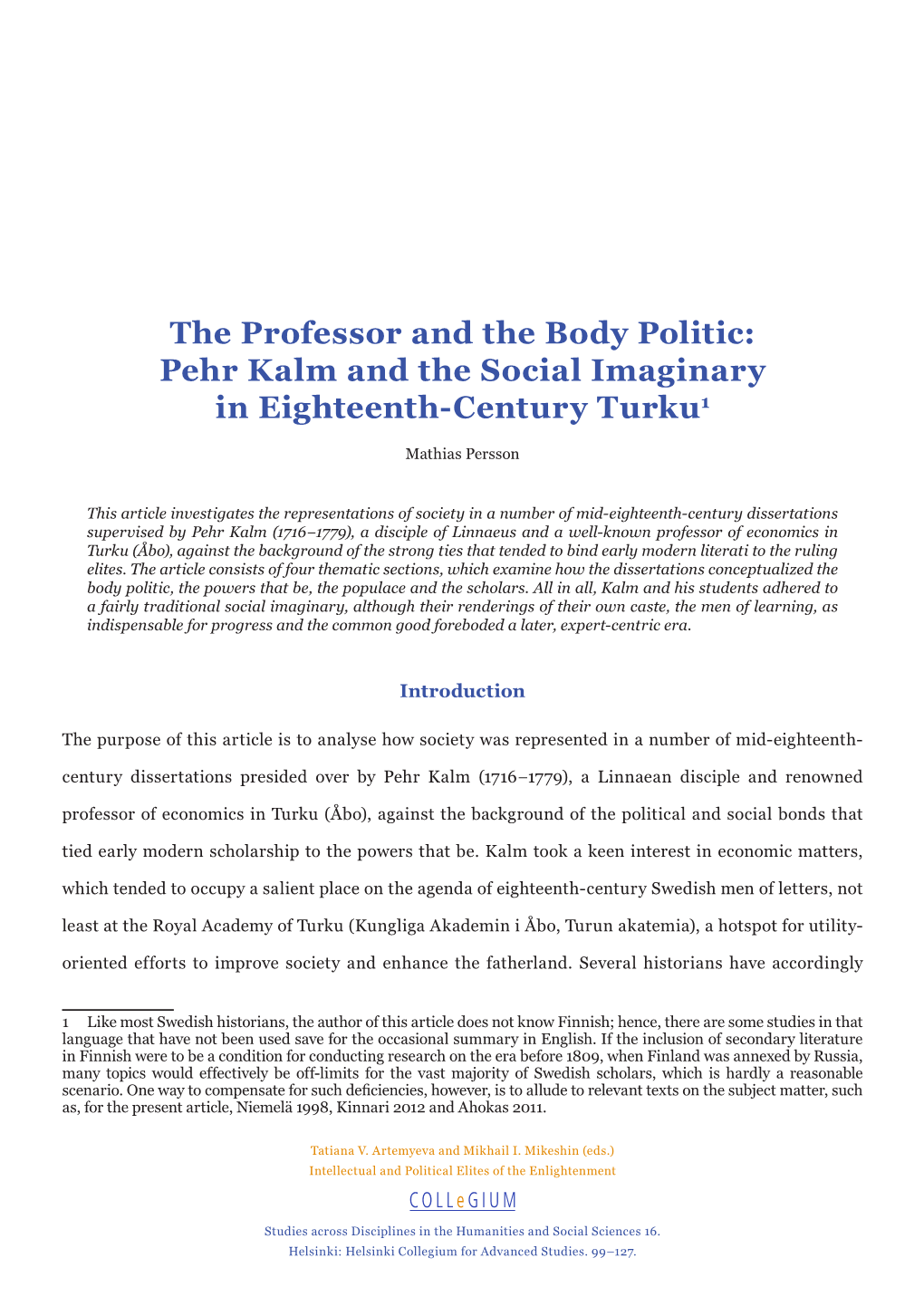 Pehr Kalm and the Social Imaginary in Eighteenth-Century Turku1