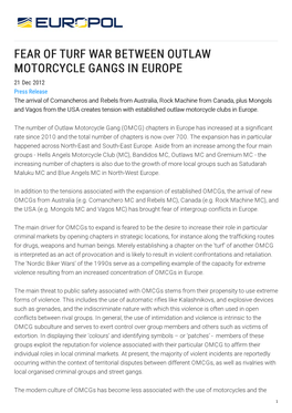 Fear of Turf War Between Outlaw Motorcycle Gangs in Europe