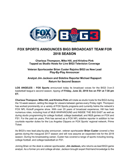 Fox Sports Announces Big3 Broadcast Team for 2018 Season