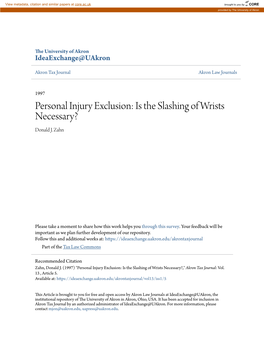 Personal Injury Exclusion: Is the Slashing of Wrists Necessary? Donald J