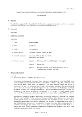 Araucaria Araucana), in Accordance with the Criteria Specified in Resolution Conf