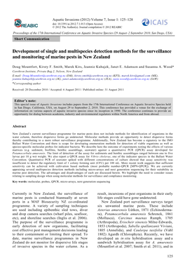 Development of Single and Multispecies Detection Methods for the Surveillance and Monitoring of Marine Pests in New Zealand