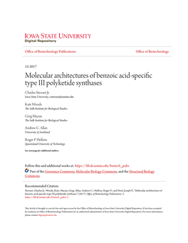 Molecular Architectures of Benzoic Acid-Specific Type III Polyketide Synthases Charles Stewart Jr
