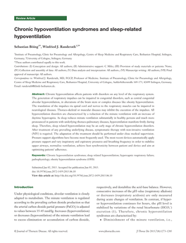 Chronic Hypoventilation Syndromes and Sleep-Related Hypoventilation