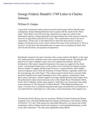 George Frideric Handel's 1749 Letter to Charles Jennens