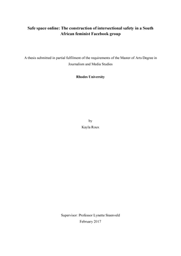 Safe Space Online: the Construction of Intersectional Safety in a South African Feminist Facebook Group