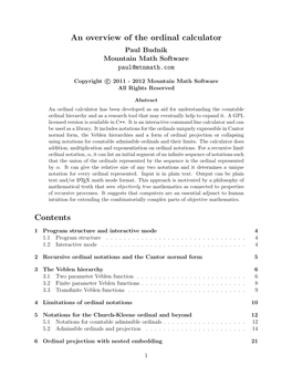 An Overview of the Ordinal Calculator Contents