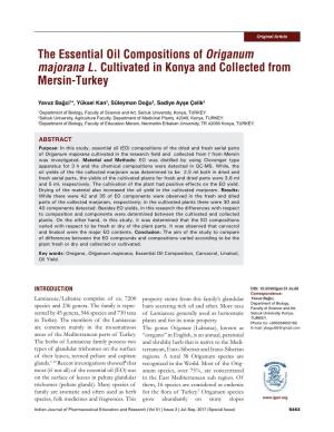The Essential Oil Compositions of Origanum Majorana L. Cultivated in Konya and Collected from Mersin-Turkey