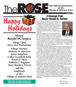 Mayor Ronald M. Serpico Merry Christmas and Happy New Year Melrose Park, Unlike Other Holidays, One’S Perception of Christmas Is Happy Constantly Evolving