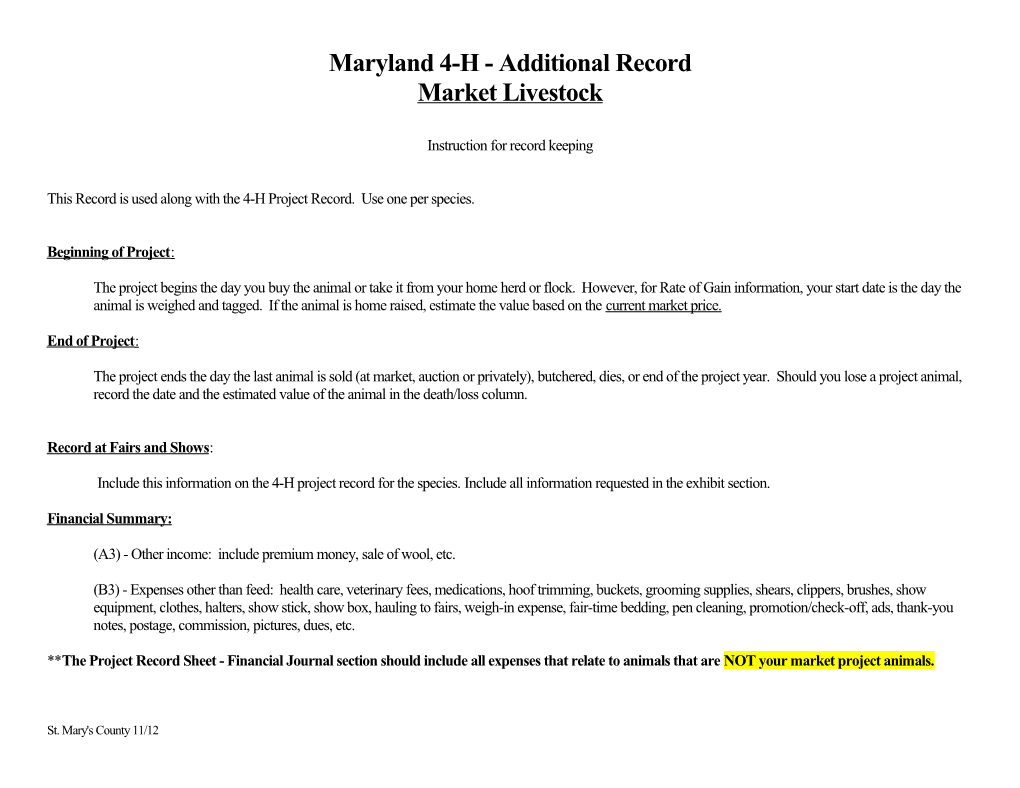 Maryland 4-H - Additional Record