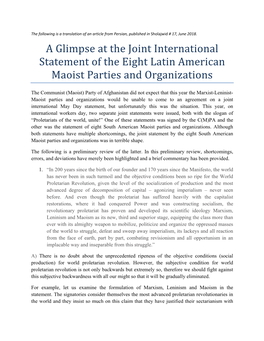 A Glimpse at the Joint International Statement of the Eight Latin American Maoist Parties and Organizations