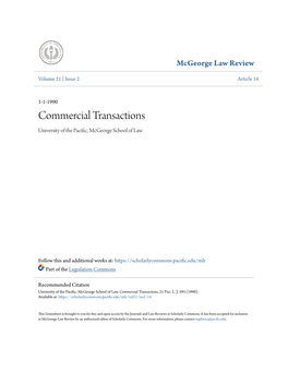 Commercial Transactions University of the Pacific; Cm George School of Law