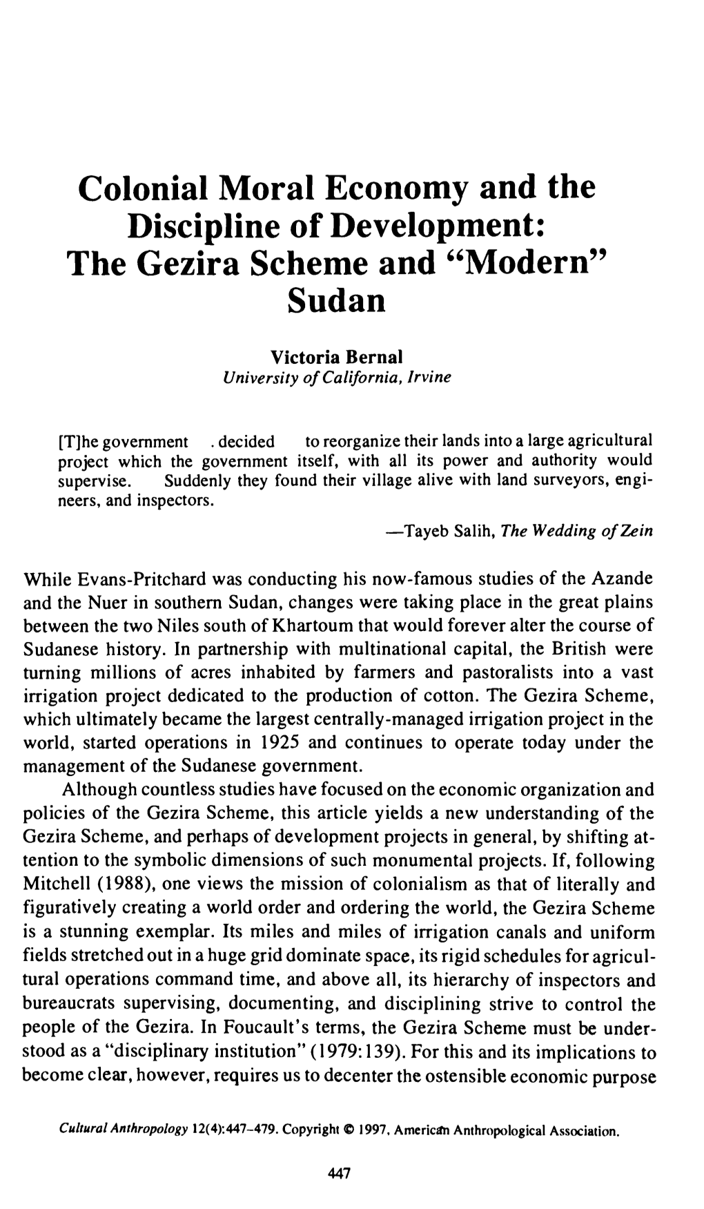 The Gezira Scheme and "Modern" Sudan