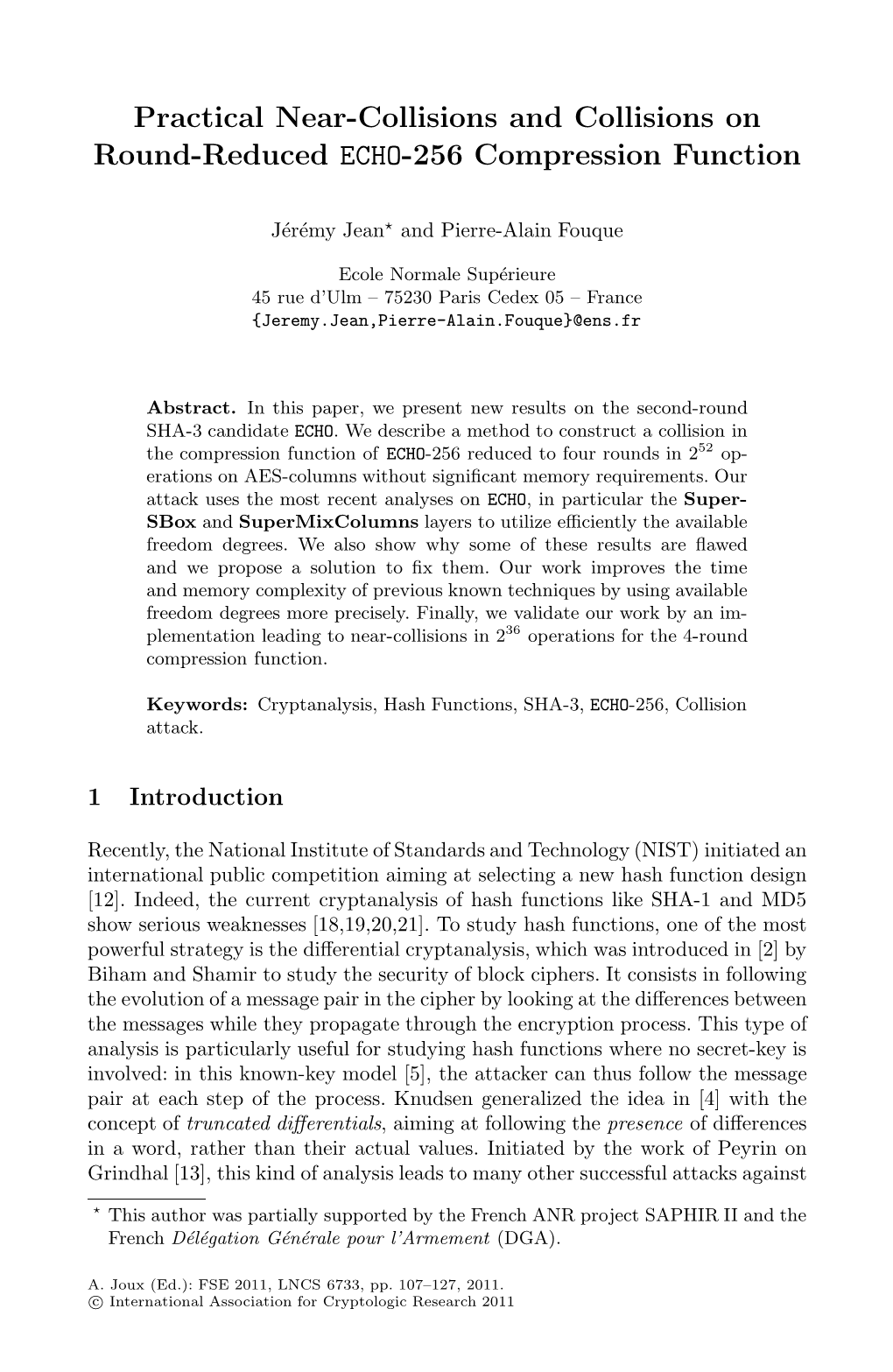 Practical Near-Collisions and Collisions on Round-Reduced ECHO-256 Compression Function