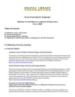 FALL, 2003 Table of Contents I. Collections, Services, Systems