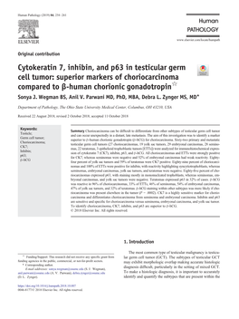 Cytokeratin 7, Inhibin, and P63 in Testicular Germ Cell Tumor: Superior Markers of Choriocarcinoma Compared to Β-Human Chorionic Gonadotropin☆ Sonya J